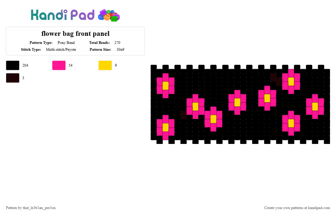 flower bag front panel - Pony Bead Pattern by st4r_the_k4ndi_k1d on Kandi Pad - black, pink