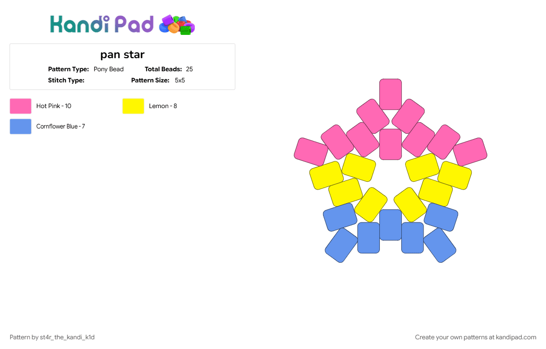 pan star - Pony Bead Pattern by st4r_the_k4ndi_k1d on Kandi Pad - pansexual, pink, pride, star, yellow