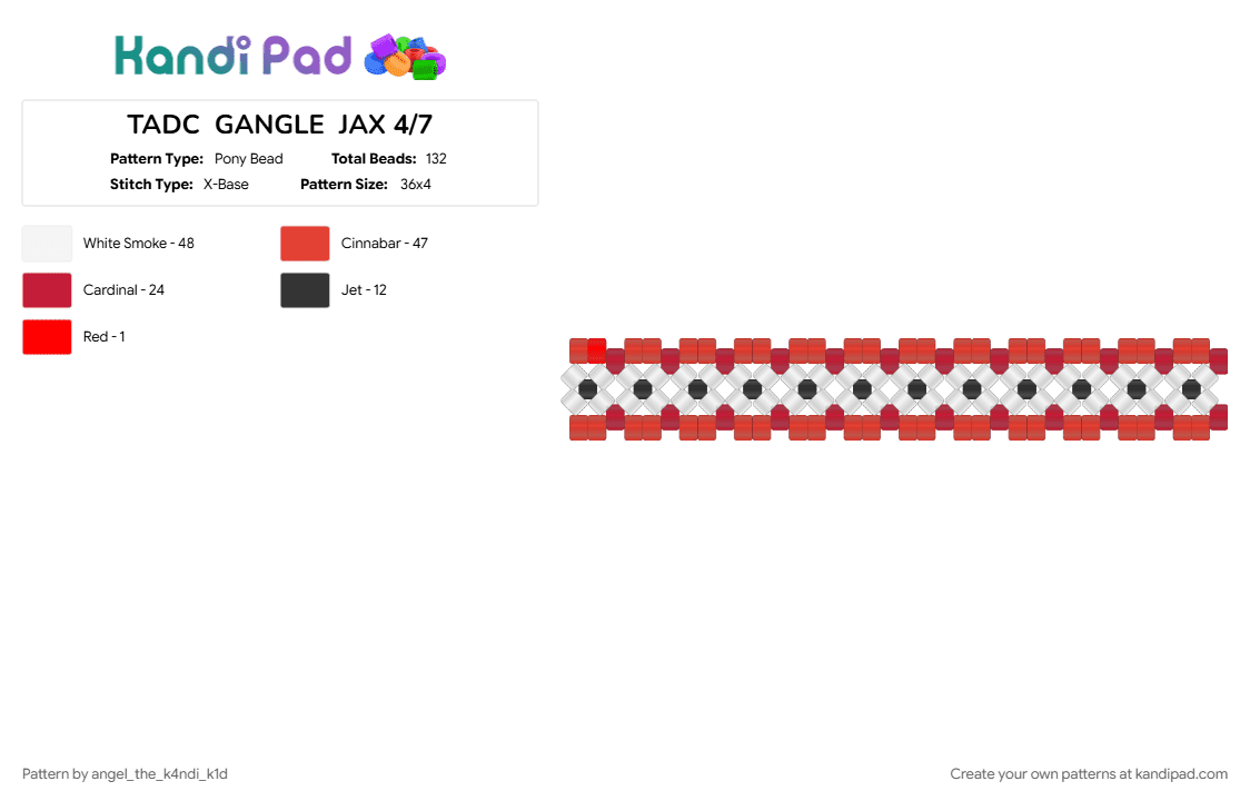 TADC  GANGLE  CUFF 4/7 - Pony Bead Pattern by angel_the_k4ndi_k1d on Kandi Pad - character, gangle, red, the amazing digital circus, tv show, white