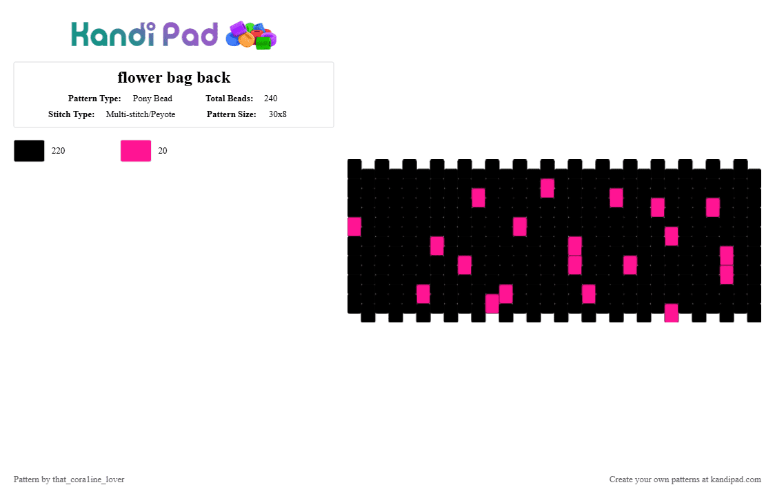 flower bag back - Pony Bead Pattern by st4r_the_k4ndi_k1d on Kandi Pad - black