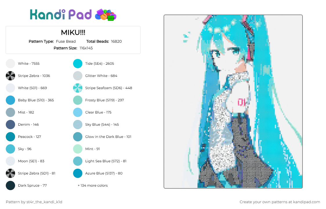 MIKU!!! - Fuse Bead Pattern by st4r_the_k4ndi_k1d on Kandi Pad - 