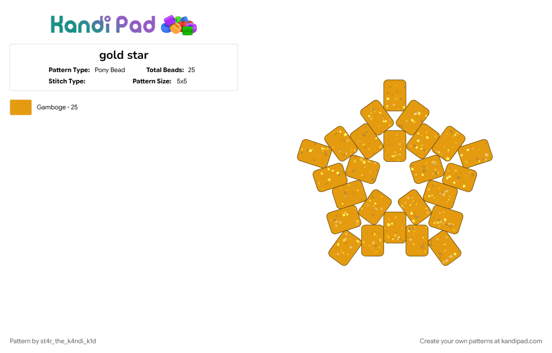 gold star - Pony Bead Pattern by angel_the_k4ndi_k1d on Kandi Pad - gold, orange, star