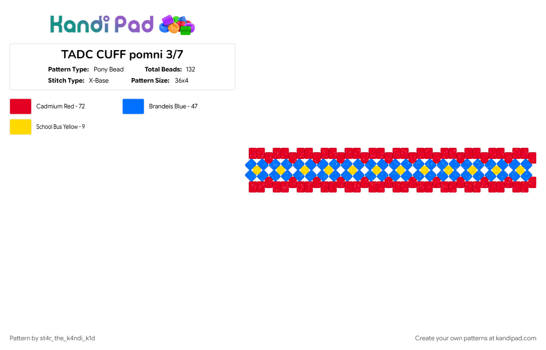TADC CUFF pomni 3/7 - Pony Bead Pattern by angel_the_k4ndi_k1d on Kandi Pad - blue, pomni, red, tadc, the amazing digital circus