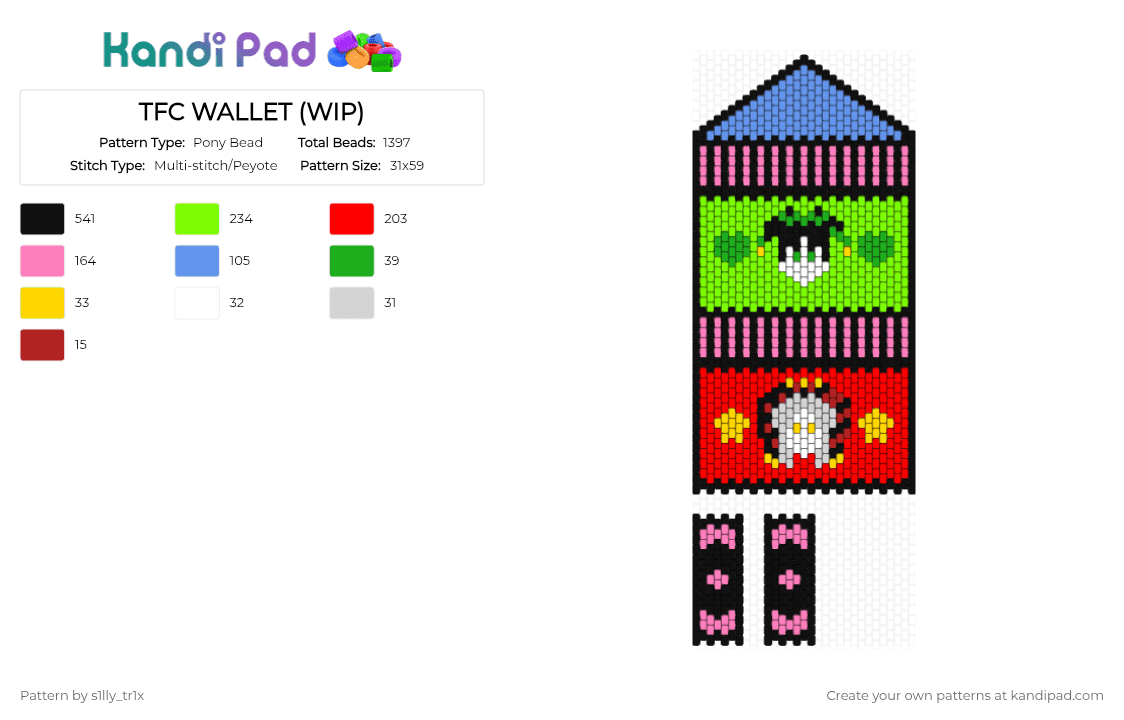 TFC WALLET (WIP) - Pony Bead Pattern by s1lly_tr1x on Kandi Pad - pink,green,red