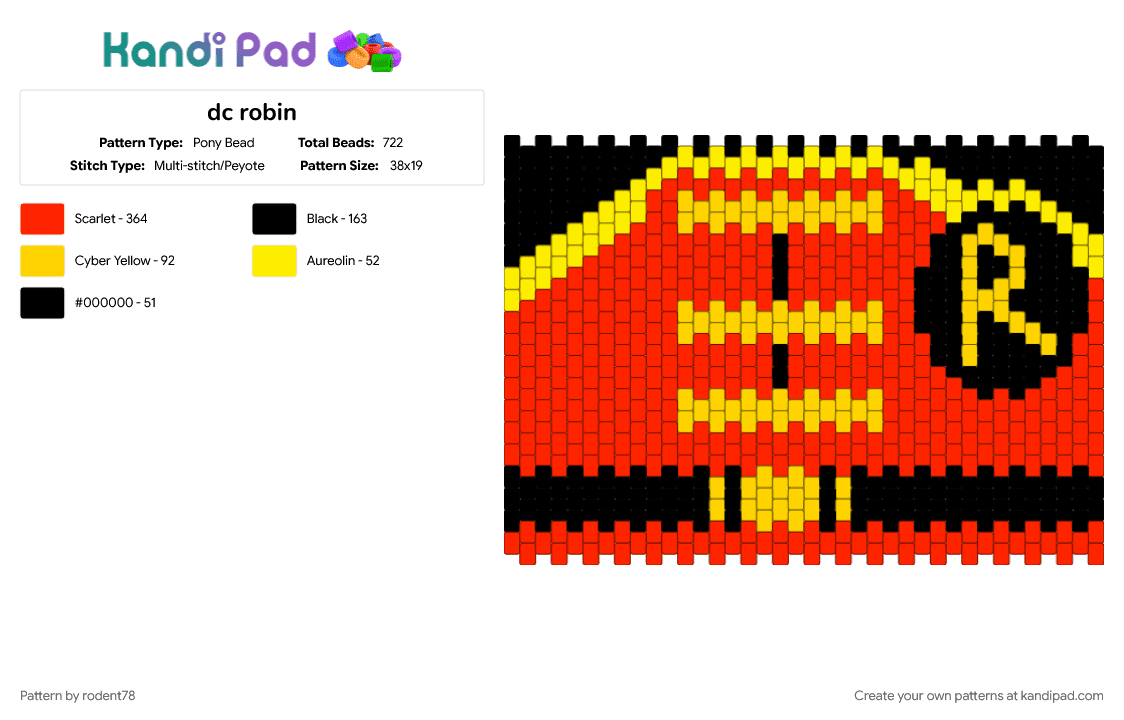 dc robin - Pony Bead Pattern by rodent78 on Kandi Pad - batman, comic, dc, red, yellow