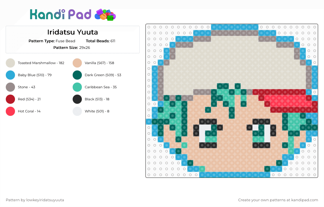 Iridatsu Yuuta - Fuse Bead Pattern by lowkeyiridatsuyuuta on Kandi Pad - beige,saikik,tdlosk,tdloskcast,thedisaatrouslifeofsaikik