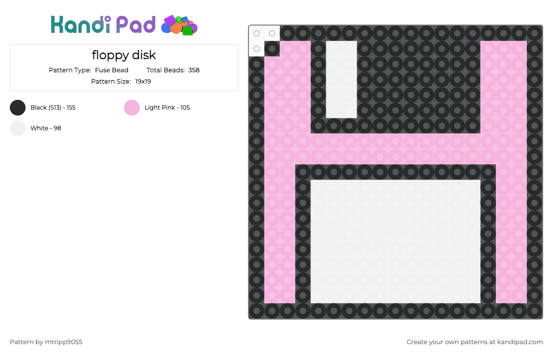 floppy disk - Fuse Bead Pattern by mtripp9055 on Kandi Pad - pink,white