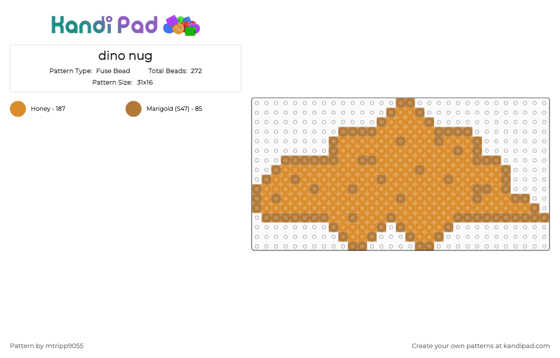 dino nug - Fuse Bead Pattern by mtripp9055 on Kandi Pad - tan,orange