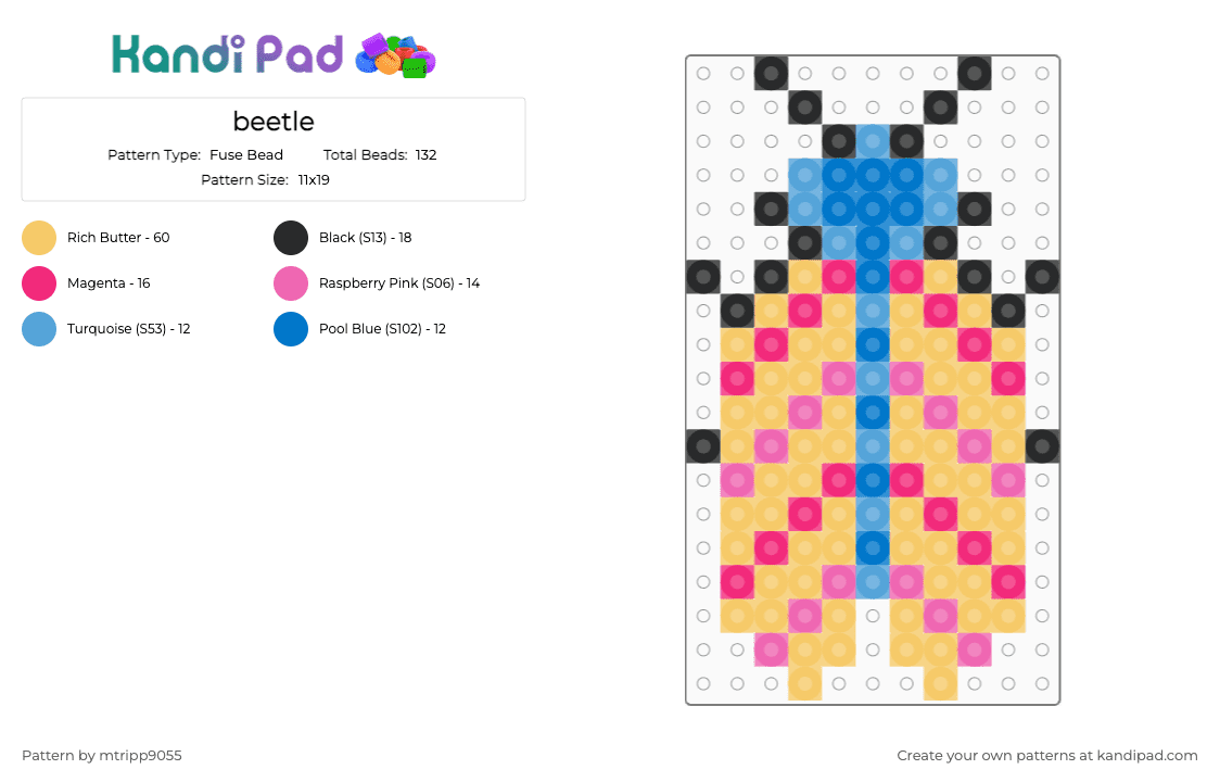 beetle - Fuse Bead Pattern by mtripp9055 on Kandi Pad - yellow,pink