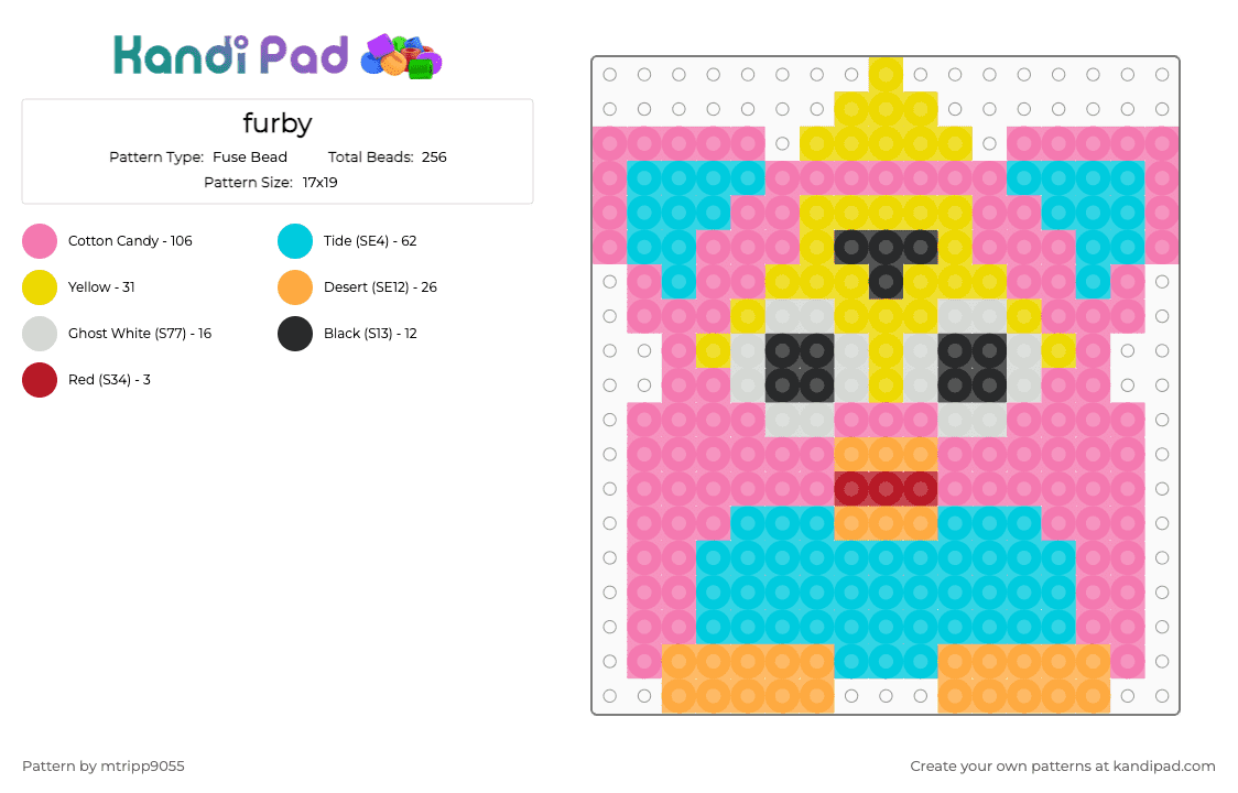 furby - Fuse Bead Pattern by mtripp9055 on Kandi Pad - pink,light blue