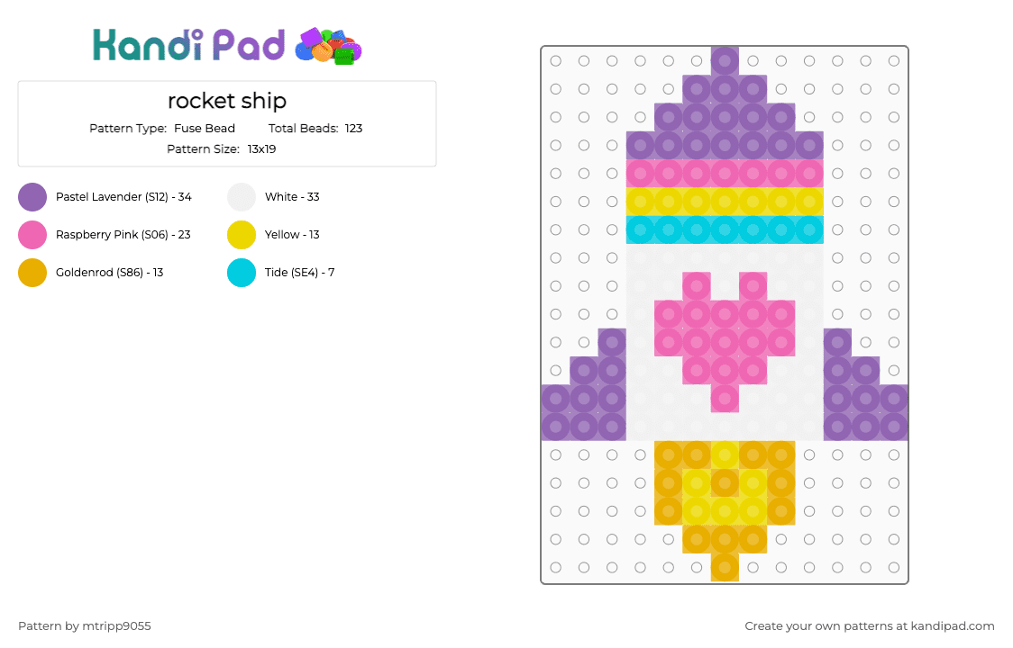 rocket ship - Fuse Bead Pattern by mtripp9055 on Kandi Pad - pink