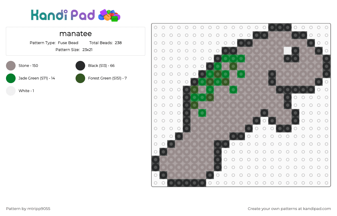 manatee - Fuse Bead Pattern by mtripp9055 on Kandi Pad - gray