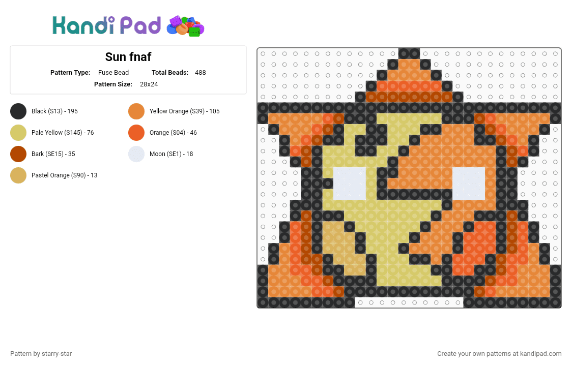 Sun fnaf - Fuse Bead Pattern by starry-star on Kandi Pad - orange