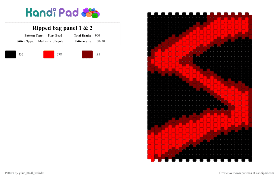 Ripped bag panel 1 & 2 - Pony Bead Pattern by y0ur_l0c4l_weird0 on Kandi Pad - brown,red