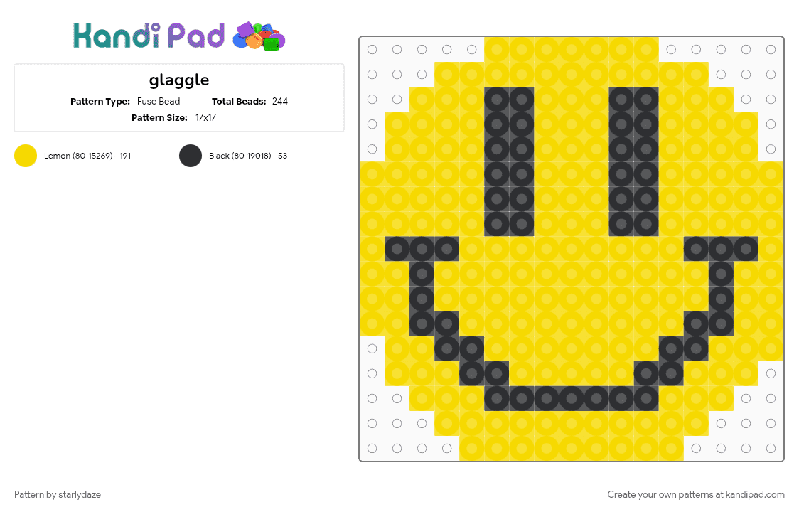 glaggle - Fuse Bead Pattern by starlydaze on Kandi Pad - emoji, emoticon, face, glaggle, smile, smiley, yellow