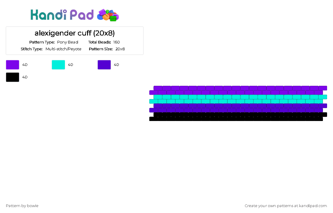 alexigender cuff (20x8) - Pony Bead Pattern by bowie on Kandi Pad - gender, idingender, lgbtqia, light blue, purple, uingender