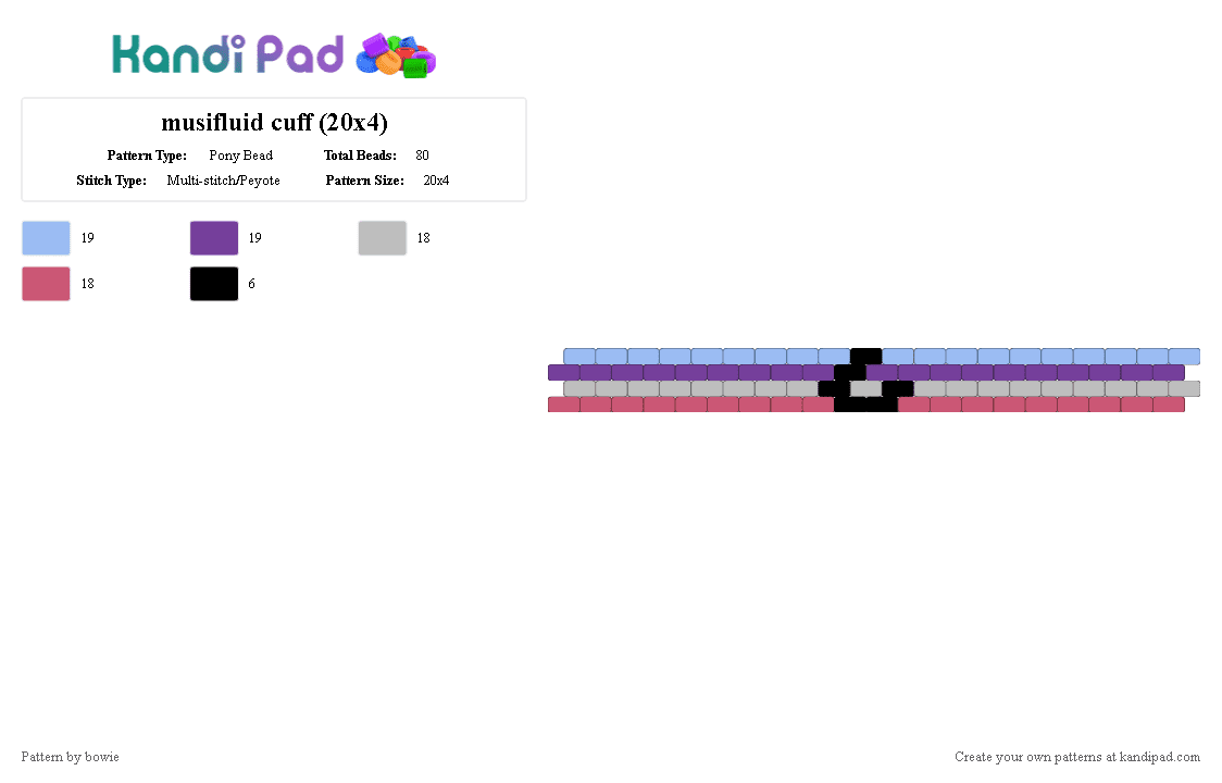 musifluid cuff (20x4) - Pony Bead Pattern by bowie on Kandi Pad - light blue,purple,beige,pink,lgbtqia,gender,xenogender,musicorum system
