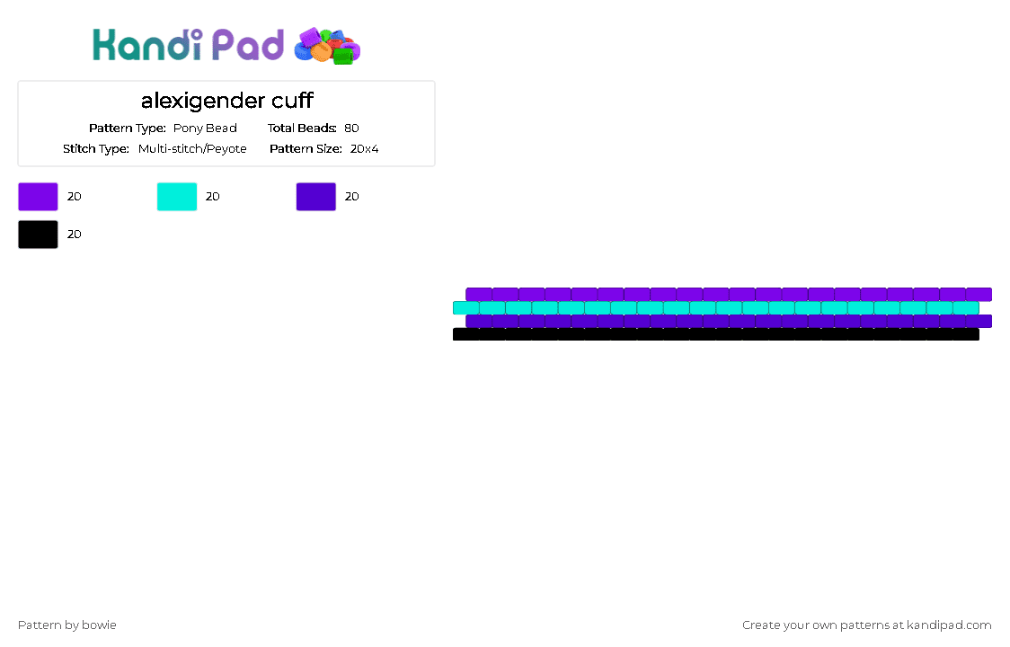 alexigender cuff (20x4) - Pony Bead Pattern by bowie on Kandi Pad - purple,light blue,lgbtqia,gender,idingender,uingender
