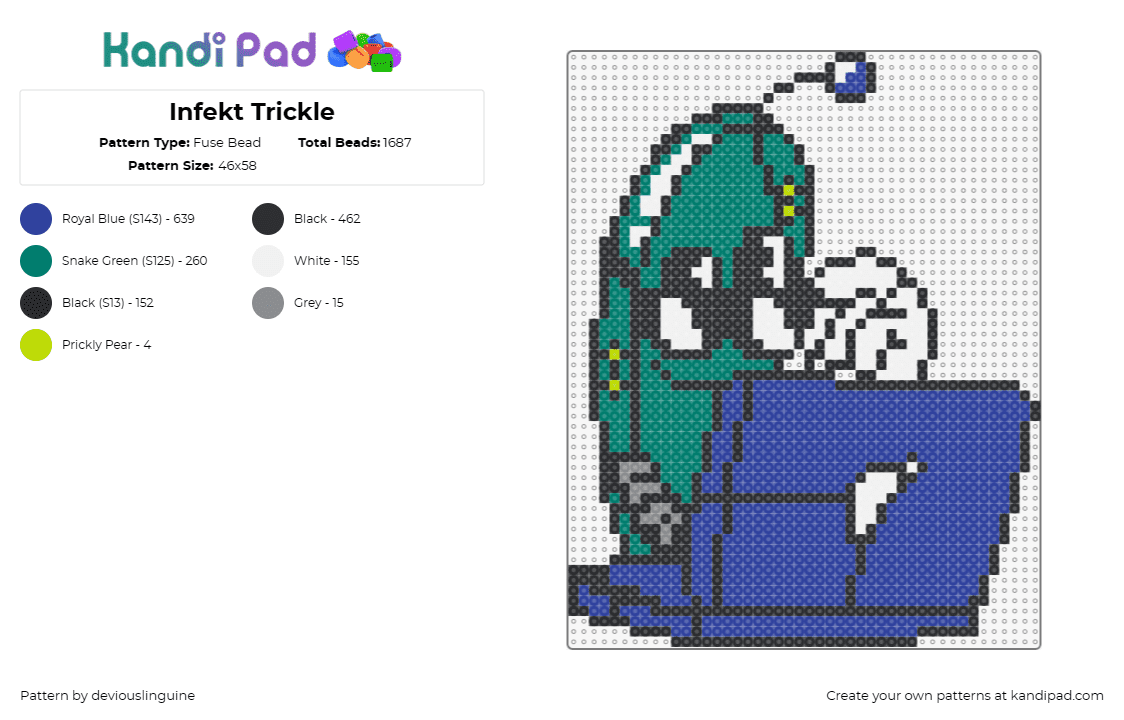 Infekt Trickle - Fuse Bead Pattern by deviouslinguine on Kandi Pad - infekt,veggie friends,pickle,computer,sunglasses,laptop,dj,dubstep,music,edm,cha