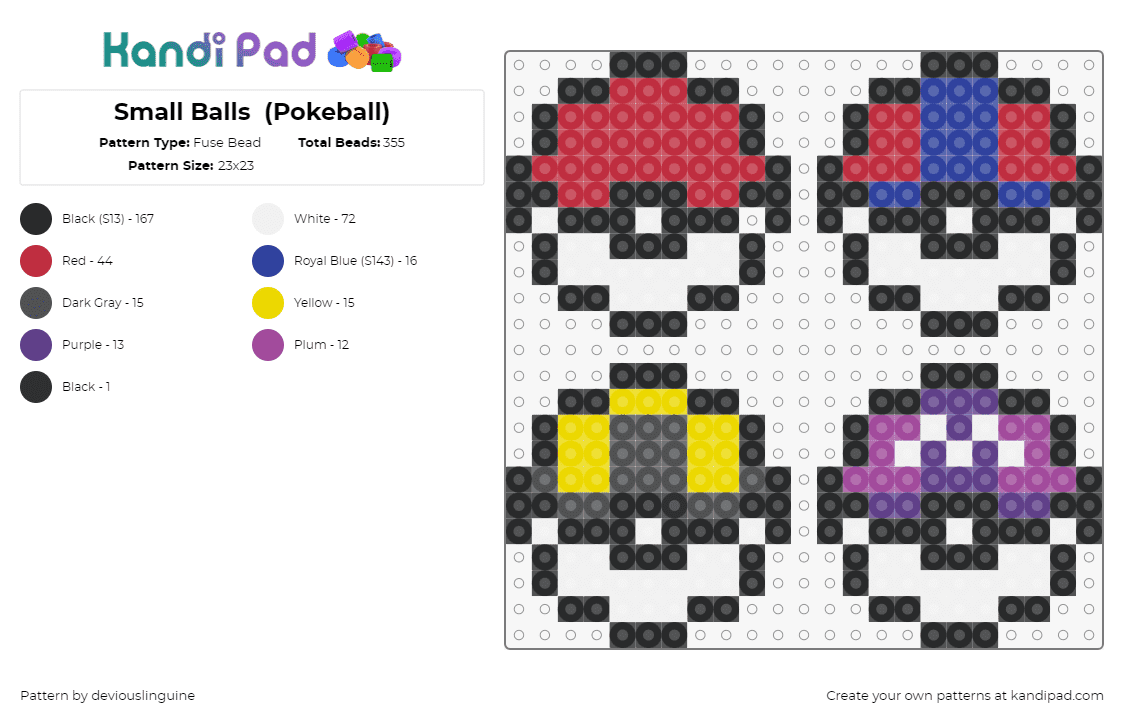 Small Balls  (Pokeball) - Fuse Bead Pattern by deviouslinguine on Kandi Pad - pokeballs,master ball,ultra ball,pokemon,gaming,colorful,red,purple,yellow,white,blue