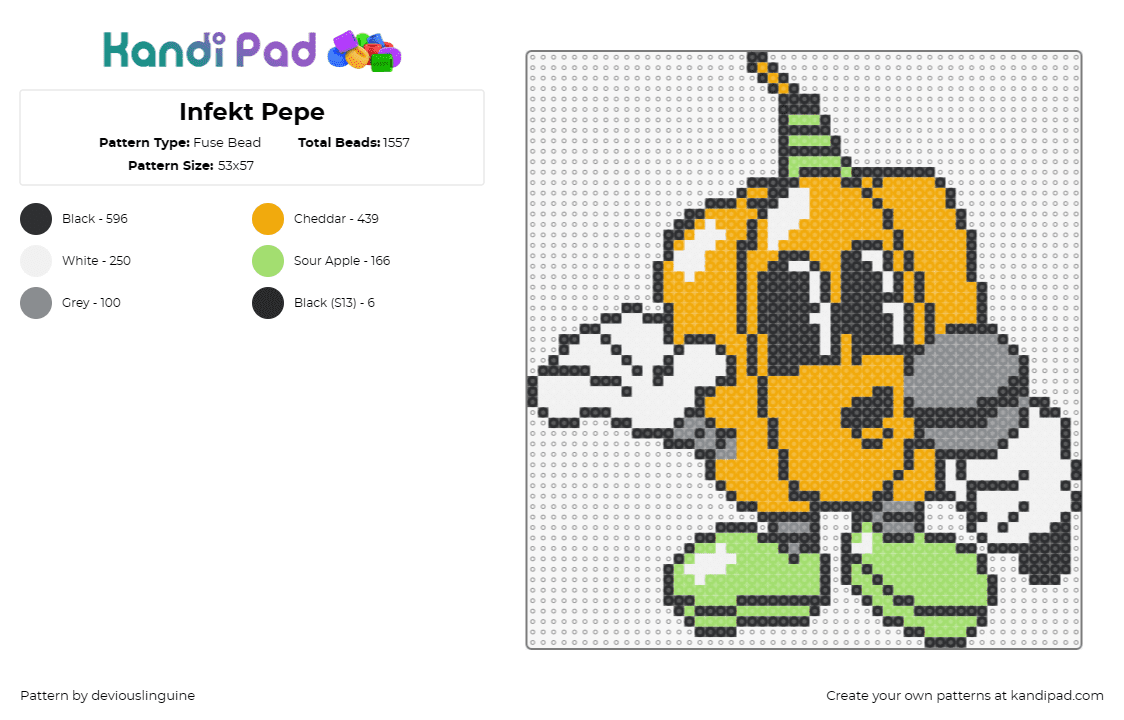 Infekt Pepe Fuse Bead Pattern - Kandi Pad | Kandi Patterns, Fuse Bead ...