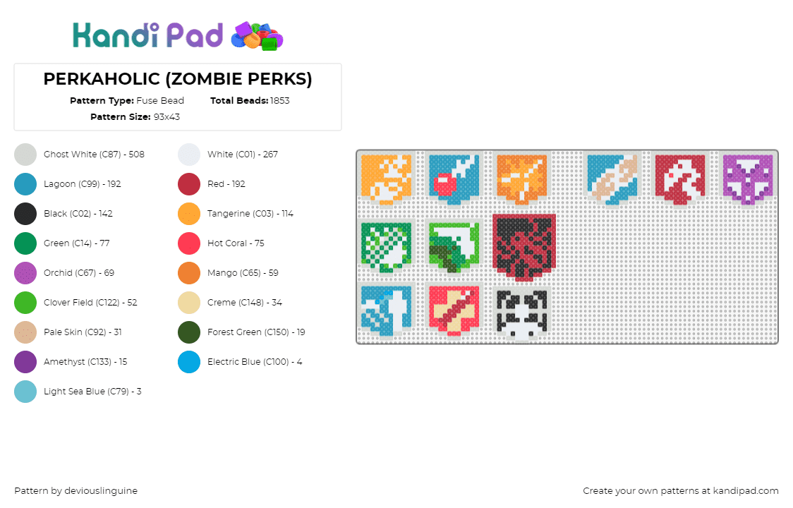 PERKAHOLIC (ZOMBIE PERKS) - Fuse Bead Pattern by deviouslinguine on Kandi Pad - perkaholic,cod,call of duty,zombies,video game,crests,symbols,orange,teal,green