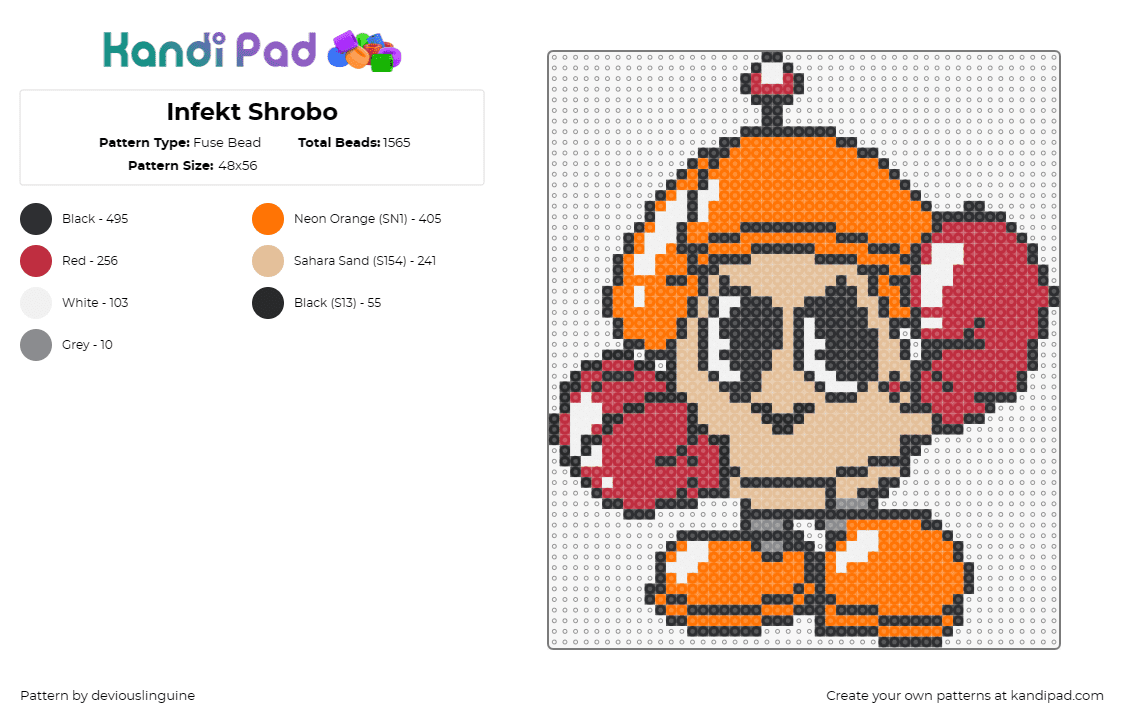 Infekt Shrobo - Fuse Bead Pattern by deviouslinguine on Kandi Pad - infekt,veggie friends,boxer,mushroom,dj,dubstep,music,edm,character,orange,tan,r