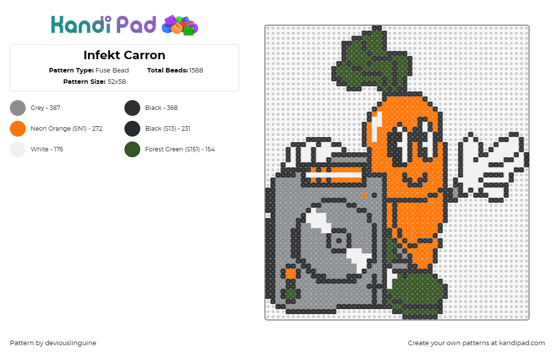 Infekt Carron - Fuse Bead Pattern by deviouslinguine on Kandi Pad - infekt,veggie friends,carrot,turntable,vegetable,dj,dubstep,music,edm,character,