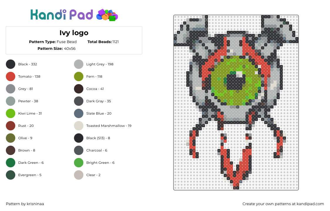 Ivy logo - Fuse Bead Pattern by krisninaa on Kandi Pad - ivy,logo,eyeball,dagger,green,gray,red