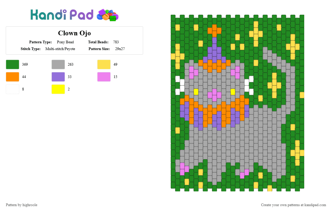 Clown Ojo - Pony Bead Pattern by highroole on Kandi Pad - beige, green