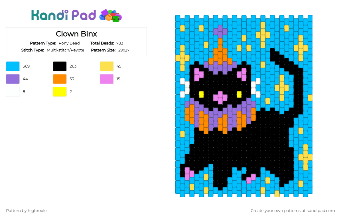 Clown Binx - Pony Bead Pattern by highroole on Kandi Pad - light blue