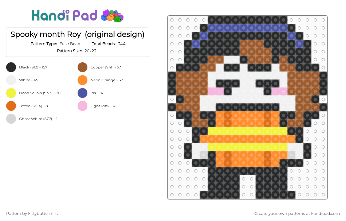 Spooky month Roy  (original design) - Fuse Bead Pattern by kittybuttermilk on Kandi Pad - black,tan,orange
