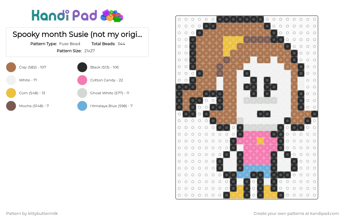 Spooky month Susie (not my original design ) - Fuse Bead Pattern by kittybuttermilk on Kandi Pad - tan