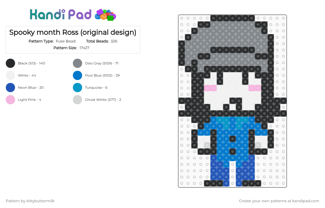 Spooky month Ross (original design) - Fuse Bead Pattern by kittybuttermilk on Kandi Pad - blue,gray