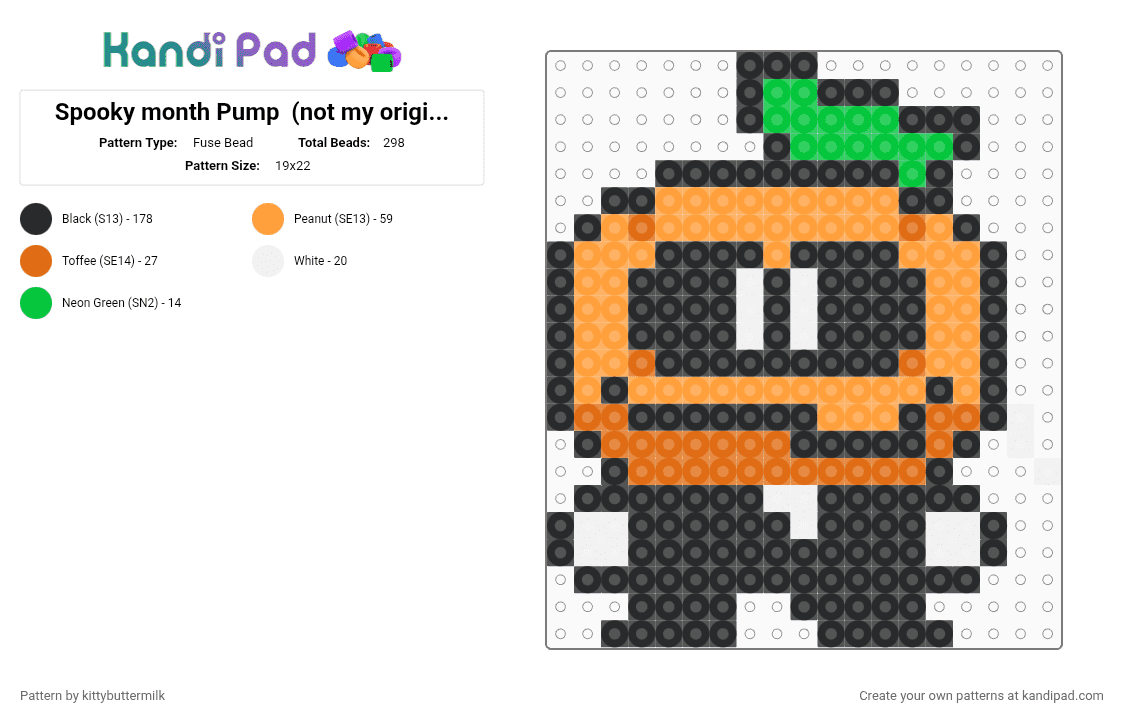 Spooky month Pump  (not my original design ) - Fuse Bead Pattern by kittybuttermilk on Kandi Pad - black,orange