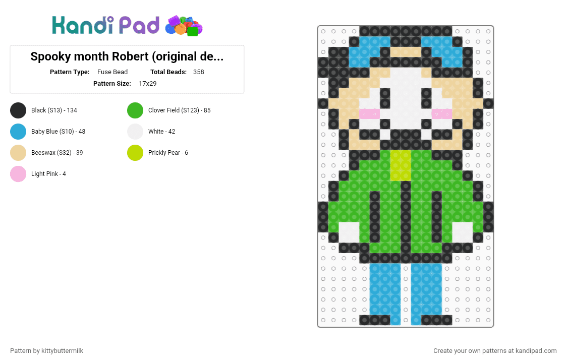 Spooky month Robert (original design) - Fuse Bead Pattern by kittybuttermilk on Kandi Pad - light blue,green