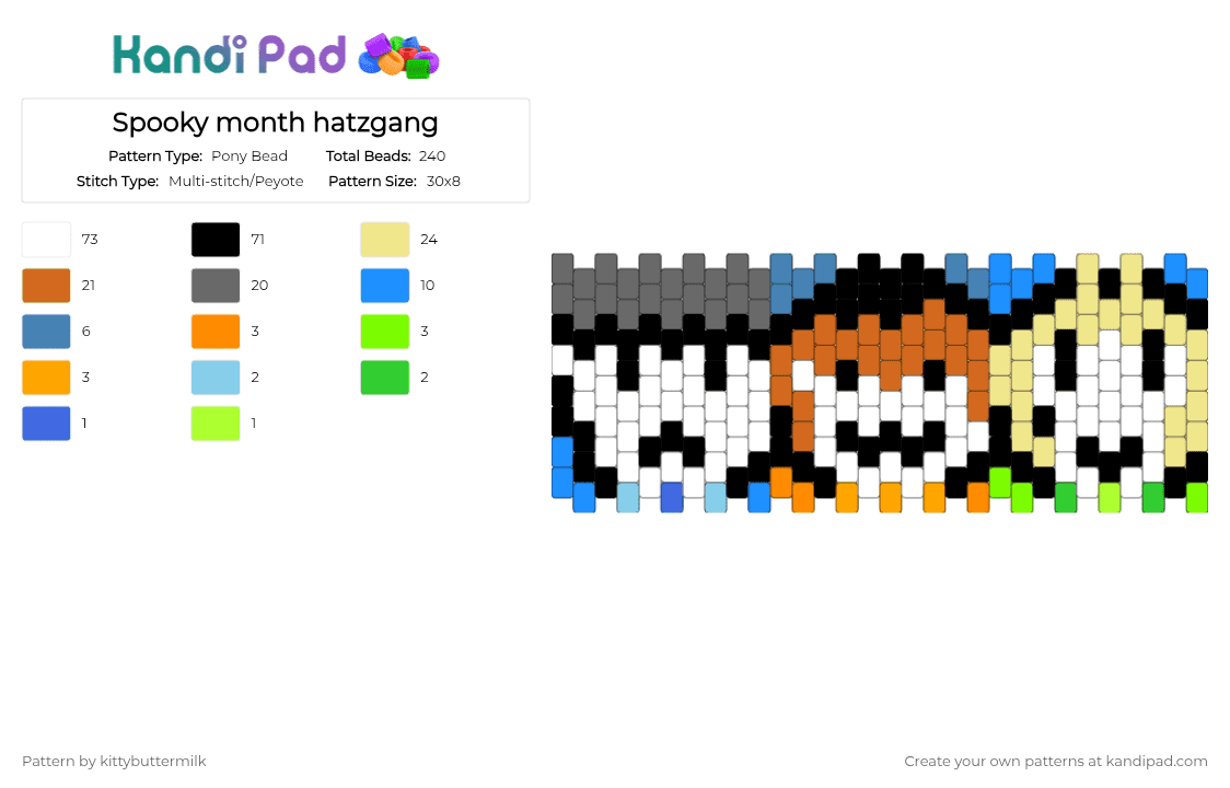 Spooky month hatzgang - Pony Bead Pattern by kittybuttermilk on Kandi Pad - white,orange,gray,yellow