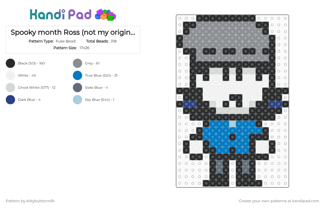 Spooky month Ross (not my original design ) - Fuse Bead Pattern by kittybuttermilk on Kandi Pad - black,gray,blue