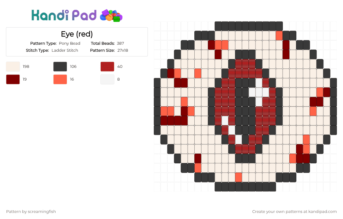 Eye (red) - Pony Bead Pattern by screamingfish on Kandi Pad - white,red