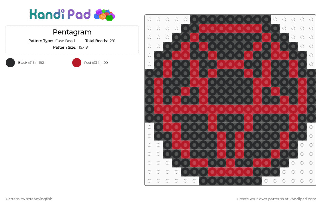 Pentagram - Fuse Bead Pattern by screamingfish on Kandi Pad - black, red