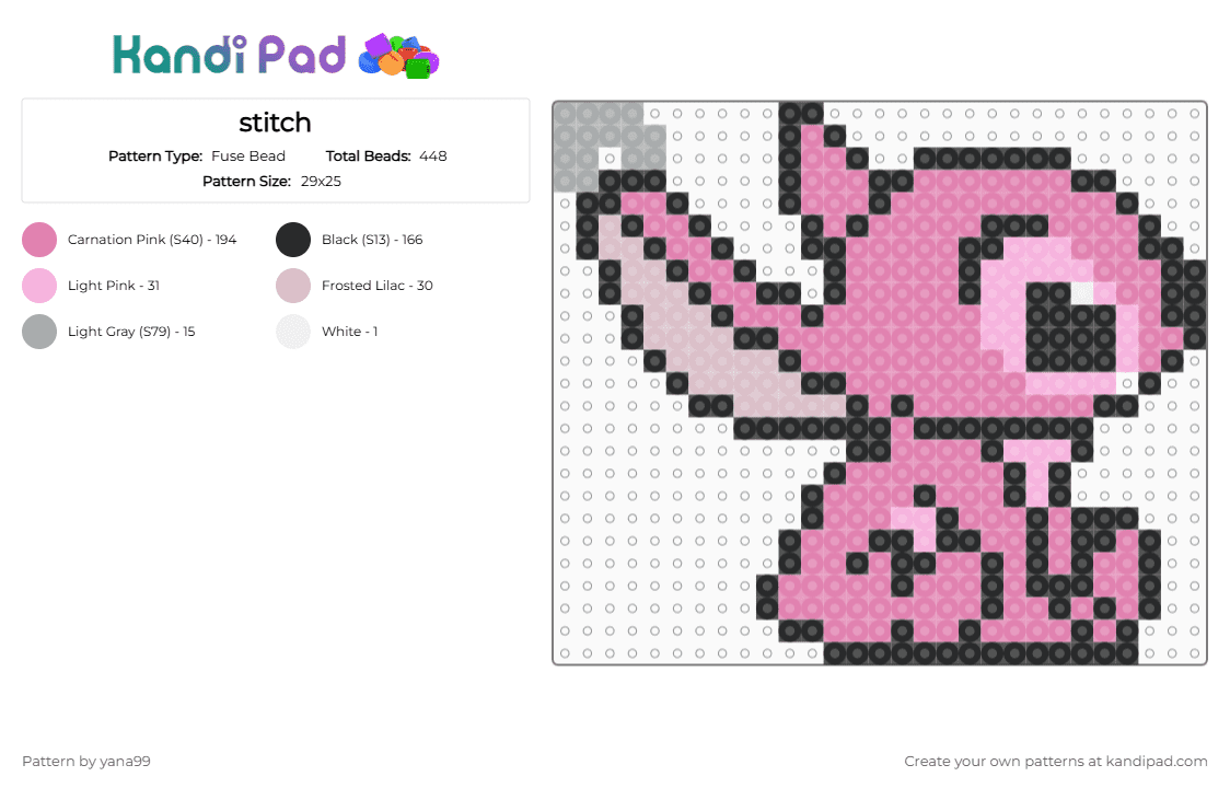 stitch - Fuse Bead Pattern by yana99 on Kandi Pad - pink