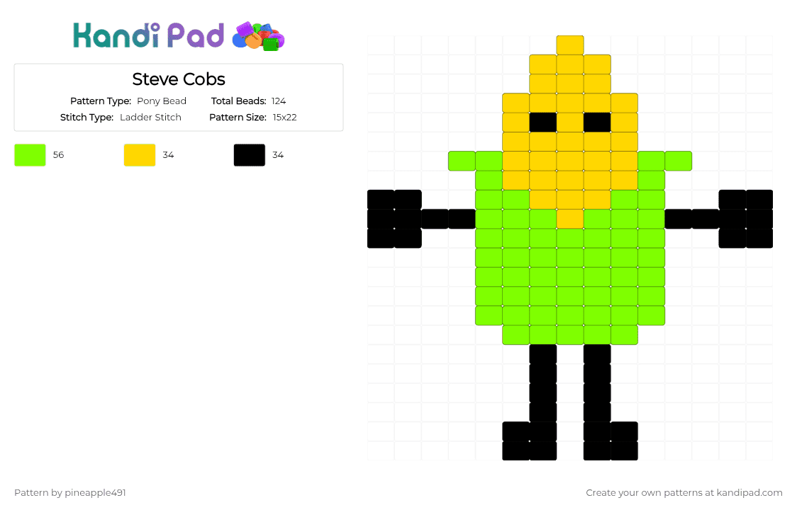 Steve Cobs - Pony Bead Pattern by pineapple491 on Kandi Pad - green, yellow