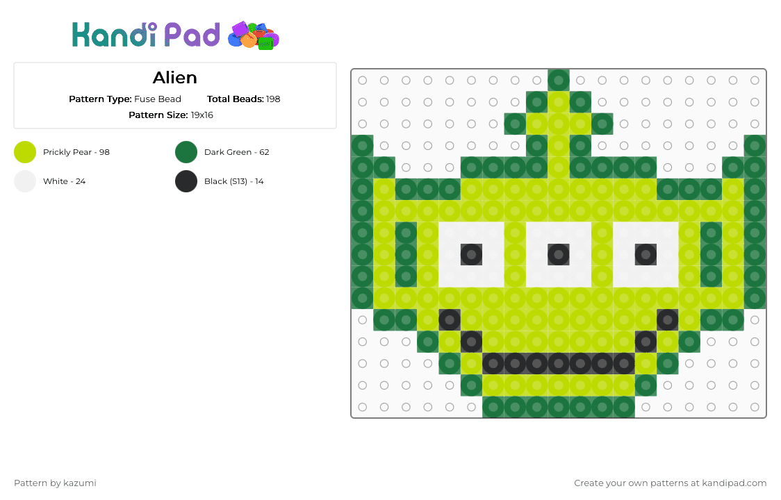 Alien - Fuse Bead Pattern by kazumi on Kandi Pad - green,alien,toy,toy story,little green men,disney