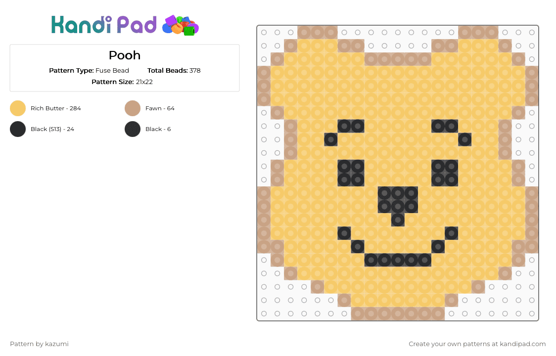 Pooh - Fuse Bead Pattern by kazumi on Kandi Pad - yellow,disney,pooh,pooh bear,bear