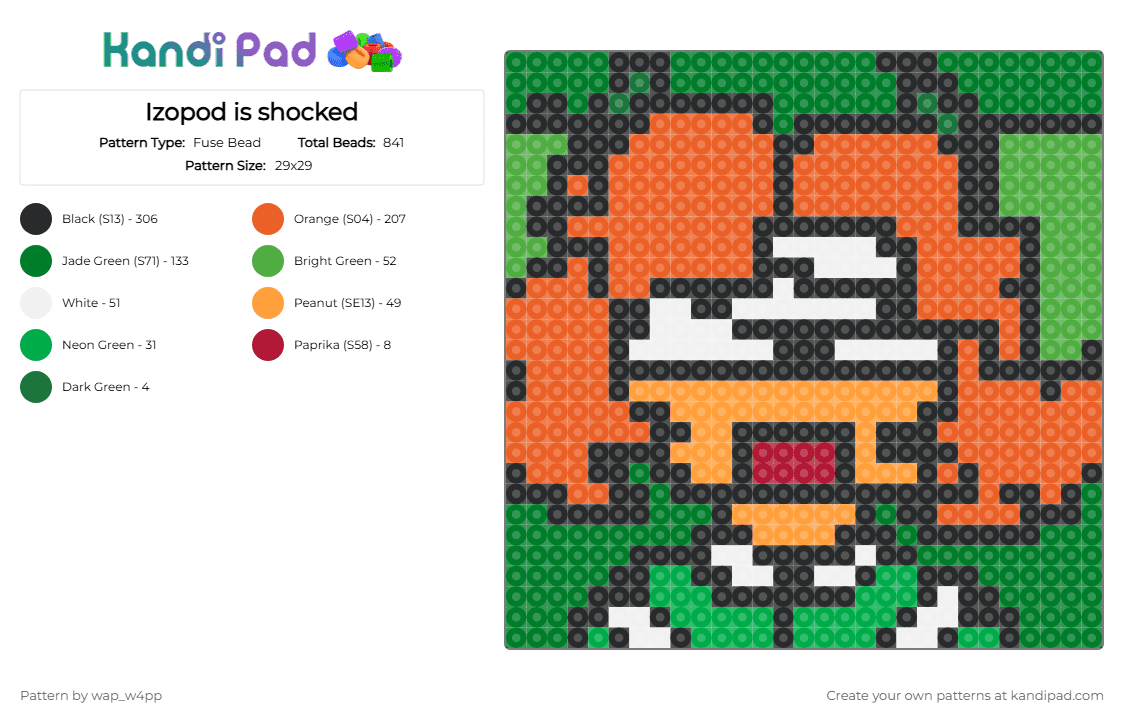 Izopod is shocked - Fuse Bead Pattern by wap_w4pp on Kandi Pad - orange,green,sirenz fuse