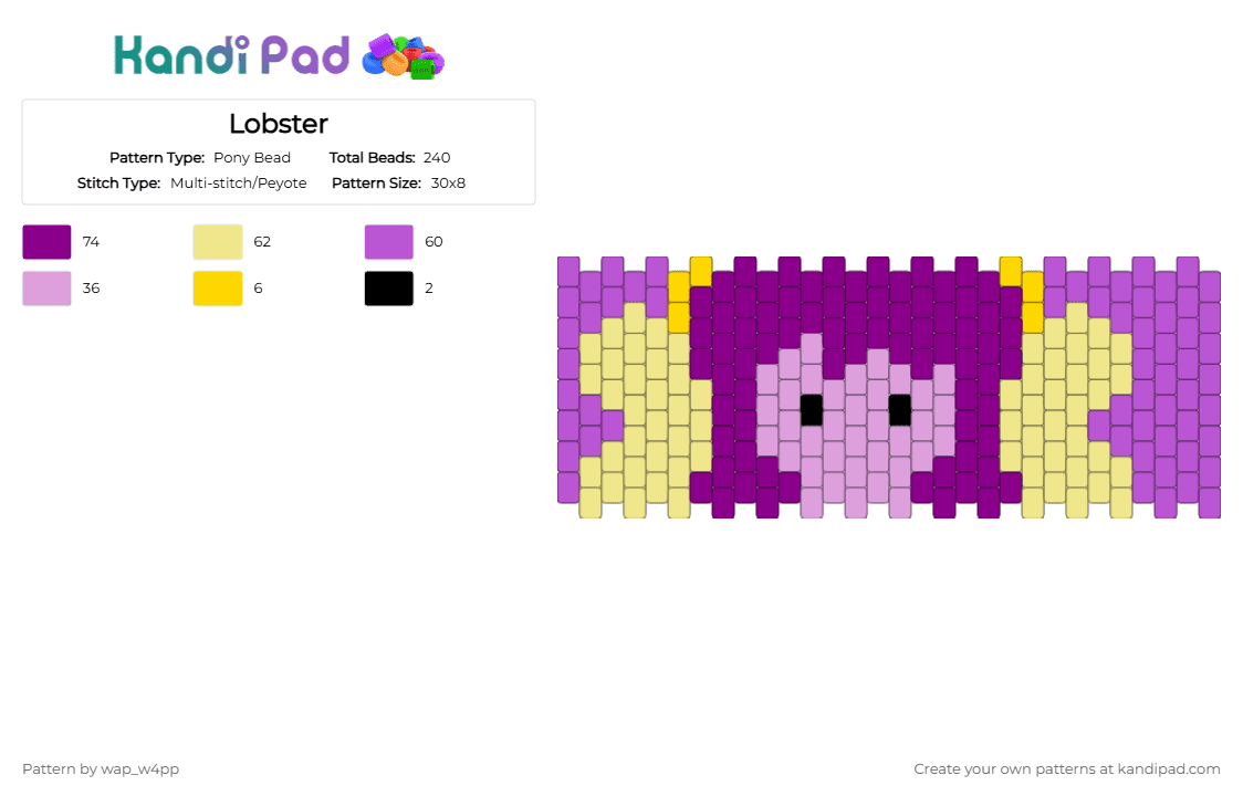 Lobster - Pony Bead Pattern by wap_w4pp on Kandi Pad - pink,yellow,sirenz