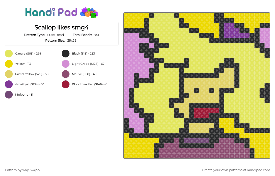 Scallop likes smg4 - Fuse Bead Pattern by wap_w4pp on Kandi Pad - yellow,sirenz fuse