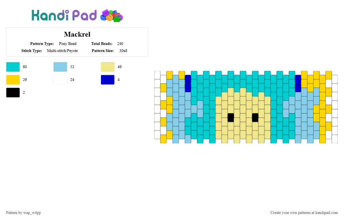 Mackrel - Pony Bead Pattern by wap_w4pp on Kandi Pad - light blue,yellow,sirenz
