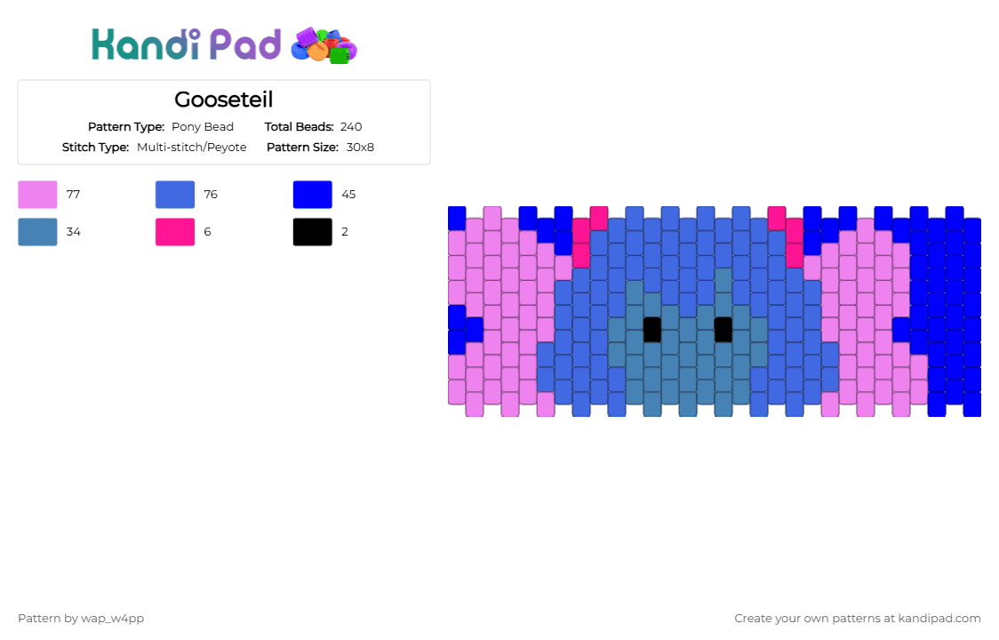 Gooseteil - Pony Bead Pattern by wap_w4pp on Kandi Pad - blue,pink