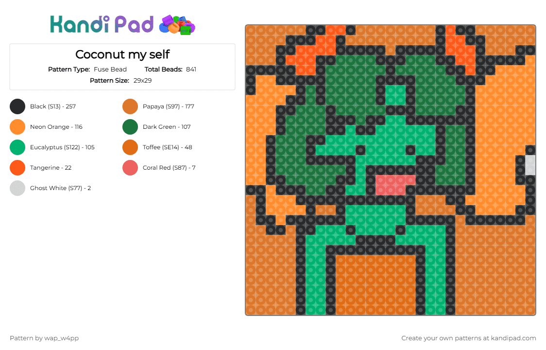 Coconut my self - Fuse Bead Pattern by wap_w4pp on Kandi Pad - green,orange,sirenz fuse